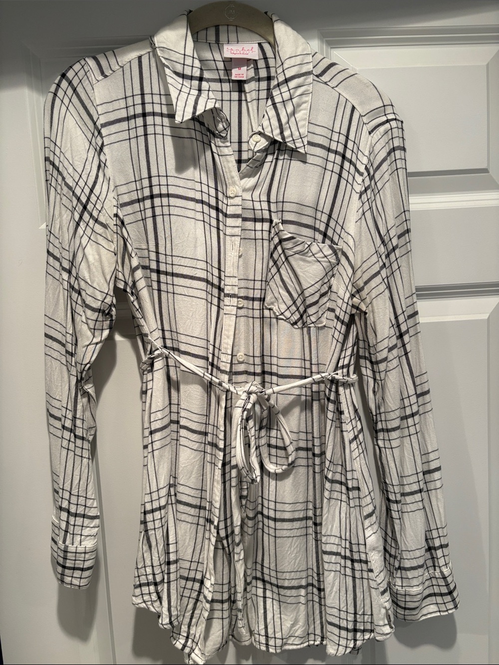Isabel maternity white and black plaid maternity shirt